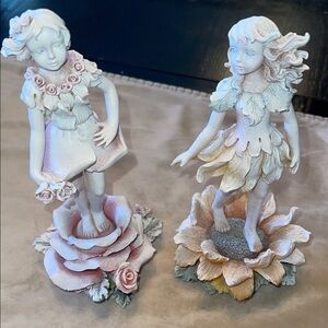 Vintage Whimsical Fairy Duo with Floral Accents